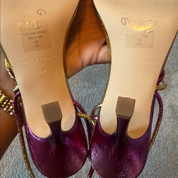 Marc Fisher Dareta Metallic Heeled Sandal Ombre Yellow Purple Size 9.5 - Picture 5 of 5